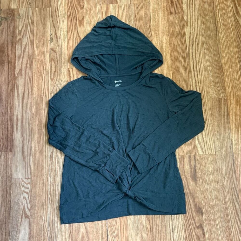 Girls twist front athletic hoody pullover long sleeve green fall winter basic